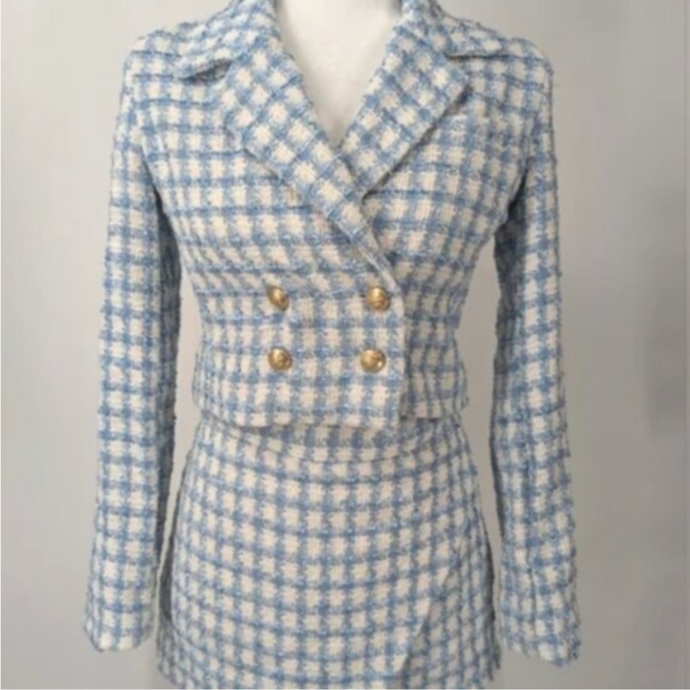 Jason Wu Blue & White Tweed Blazer + Skirt Set – Size 6